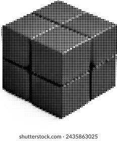 3D pixel art style black cube on a white background