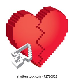 3d Pixel Broken Heart With Arrow