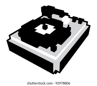Estilo de caricatura de píxeles 3D girable en blanco y negro