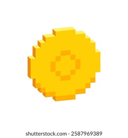 3d pixel coin icon, 8-bit isometric coin. Vector illustration.