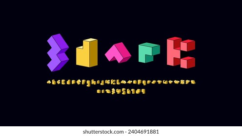 3d Pixel font, alphabet made in colorful style, letters and numbers, vector illustration 10eps