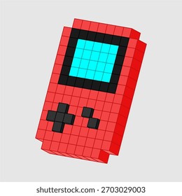 Console portátil de pixel 3D. Console de jogo portátil retrô em estilo 3D Pixel Voxel com botões e tela para estética de jogo clássico