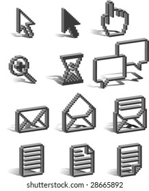 3D pixel Icons - shadows are on a separate layer for easy removal and editing.