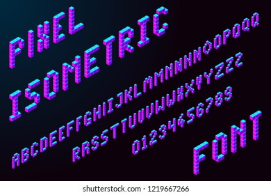 3d pixel isometric font in modern color. big data or server letters. stock vector illustration