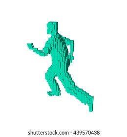 3d pixel running man .Isolated on white background. Vector illustration.