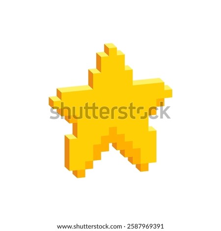 3d pixel star icon, 8-bit isometric star. Vector illustration.