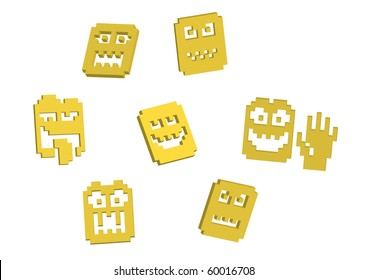 3D pixel yellow smilies - illustration