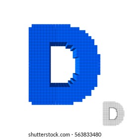 3d pixelated capital letter D. Isolated on white background. 3d Vector illustration.  Front view.