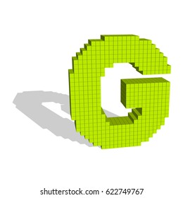 3d pixelated capital letter G. Isolated on white background. 3d Vector illustration.