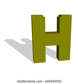 3d pixelated capital letter H. Isolated on white background. 3d Vector illustration.