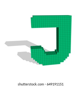 3d pixelated capital letter J. Isolated on white background.Vector illustration.