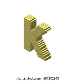 3d pixelated capital letter K. Isolated on white background.Vector illustration.
