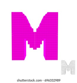 3d pixelated capital letter M. Isolated on white background.Vector illustration.
