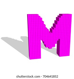 3d pixelated capital letter M. Isolated on white background.Vector illustration.