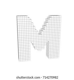 3d pixelated capital letter M. Isolated on white background.Vector outline illustration.