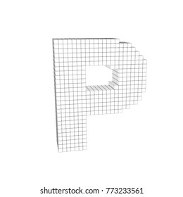 3d pixelated capital letter P. Isolated on white background.Vector outline illustration.