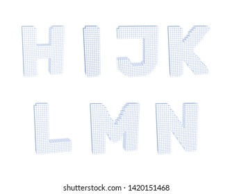 3d pixelated capital letter set.Isolated on white background.Vector outline illustration.
