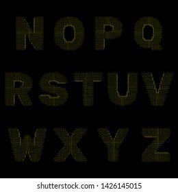 3d pixelated capital letter set.Isolated on black background.Vector outline illustration.