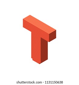 3d pixelated capital letter T. Isolated on white background.Vector illustration.