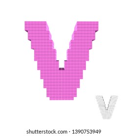 3d pixelated capital letter V. Isolated on white background.Vector illustration.