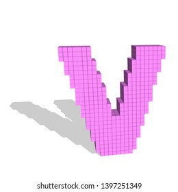 3d pixelated capital letter V. Isolated on white background.Vector illustration.