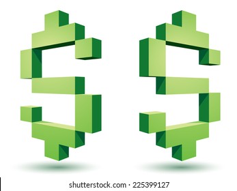 3d pixelated dollar icons. Eps8. CMYK. Global colors. Gradients used.