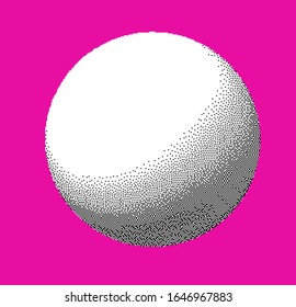 3D pixelated sphere on pink background. Retro aesthetics of 80's.