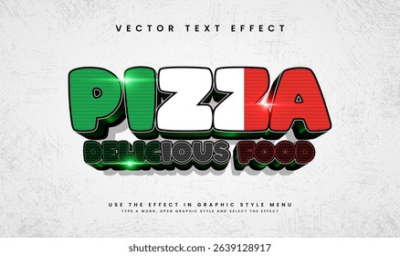 3d pizza with italy concept, editable vector text effect. Suitable for italian product needs.