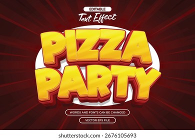 Efecto de texto editable de fiesta de pizza 3D con estilo de texto de dibujos animados