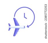 3D Plane is delayed illustration. Timer and air plane icon. Concept of information icon for airline or terminal board. Travel icon. Trendy and modern vector in 3d style.