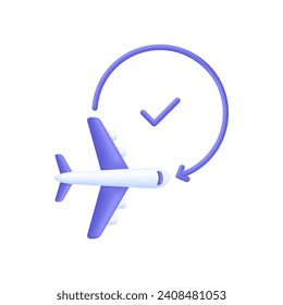 3D Plane is delayed illustration. Timer and air plane icon. Concept of information icon for airline or terminal board. Travel icon. Trendy and modern vector in 3d style.