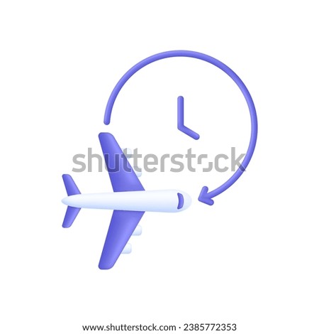 3D Plane is delayed illustration. Timer and air plane icon. Concept of information icon for airline or terminal board. Travel icon. Trendy and modern vector in 3d style.