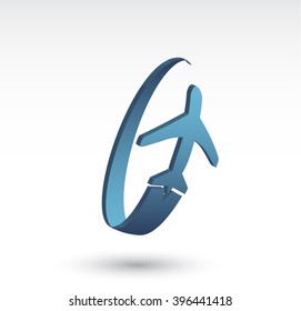 3d plane fly symbol / vector logo