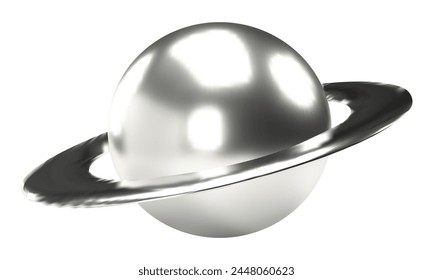 3d planet chrome metal. Y2K style. Vector illustration