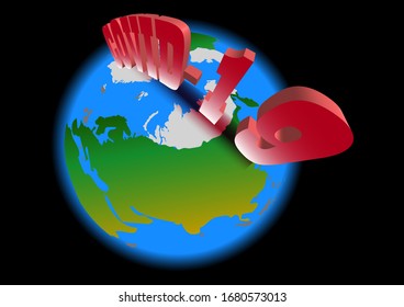 3d planet Earth with continents and top stands a high coronavirus COVID-19 EPS10