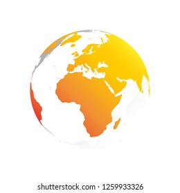 3D planet Earth globe. Transparent sphere with grey land silhouettes. Focused on Africa and Europe.