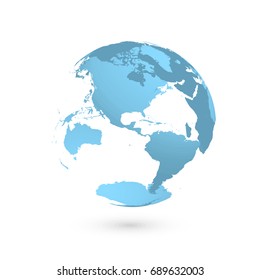 3D planet Earth globe. Transparent sphere with blue land silhouettes. Focused on Americas.