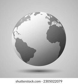 3d planet earth icon. vector globe on gray background.