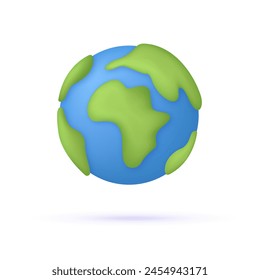 3D Planet Earth icon. World navigation, choice of travel destination, geographic location, trip or journey planning concept. Trendy and modern vector in 3d style