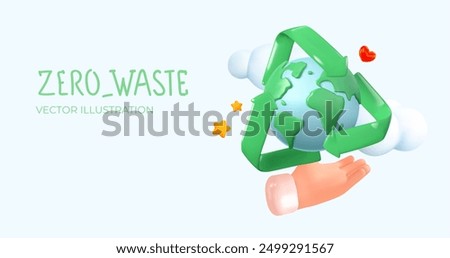 3d planet Earth with recycling sign. Realistic globe. Ecology and zero waste. Eco friendly. Vector illustration