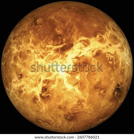The 3d planet Venus on a black background. Vector texture map of the spherical surface of the planet Venus.
