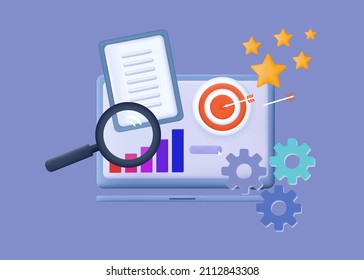 3d planning business project. Efficient tool management, strategy and performance, online platform. Successful solution of strategic tasks. Purpose, growth process and result of the project. Vector 