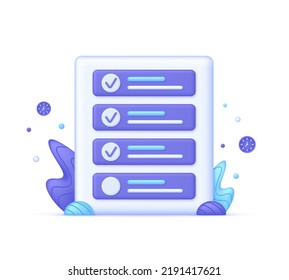 3D Planning concept. Project plan, level up concept, productivity solution icon, task management check list, efficient work, fast progress. Business and organization concept. Vector in 3d style.