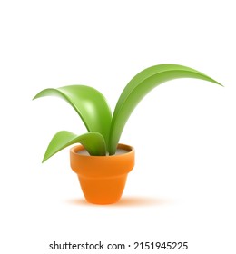 3d Plant In The Ceramic Pot. Vector Realistic Render. Isolated On White Background