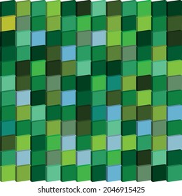 3D plant colors plaid background. Square design. Shades of green.