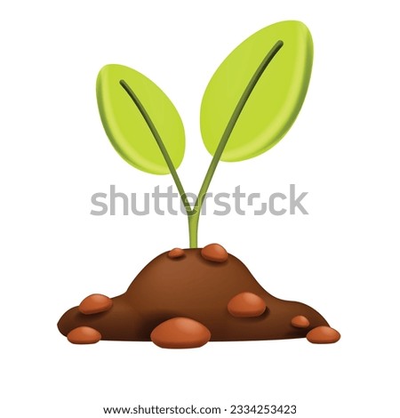 3D plant icon, vector sprout growing seedling, soil pile agriculture flower sign, green small leaf. Environmental garden farming logo, nature eco spring symbol. Young tree plant organic icon on white