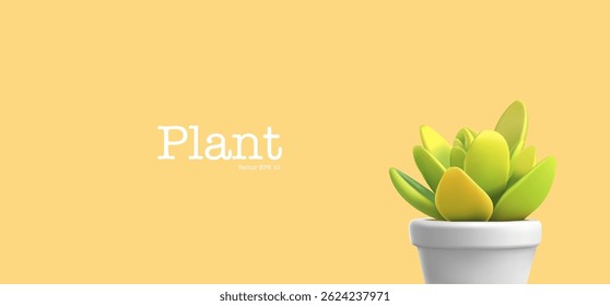 3D plant in a white pot, green leaves, aloe. Banner for concepts of medicine, home, and interior. Vector illustration.