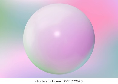 3 d menta de luz abstracta de plástico, pancarta rosa. Borroso fondo de gradiente saturado con perla. 3d bola brillante con lugar para tu texto. Objeto de burbuja de vidrio. Ilustración de fondo de volumen de material vectorial