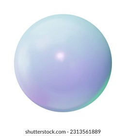 Esfera de plástico abstracto de luz púrpura. Perla degradada aislada sobre fondo blanco. 3d arcilla brillante bola realista con lugar para tu texto. Objeto de burbuja de vidrio. Ilustración de fondo del volumen del vector