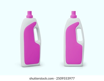 3D plastic bottle for liquid detergents. Vector color model in different positions